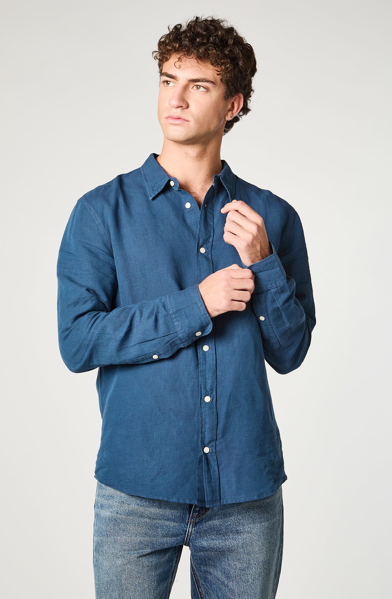 Camisa M/L Hombre Patch Clean Linen Azul