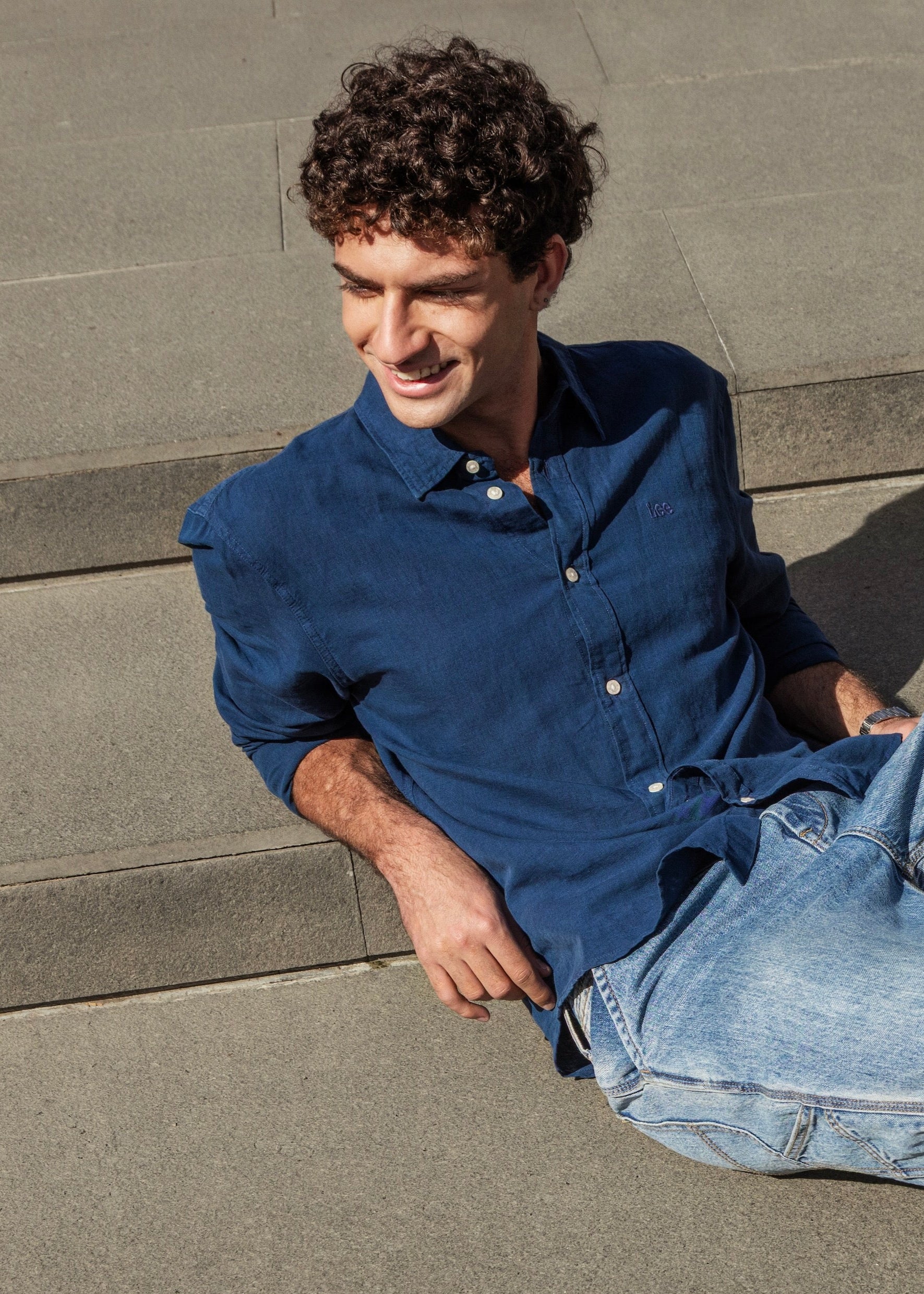 Camisa M/L Hombre Patch Clean Linen Azul