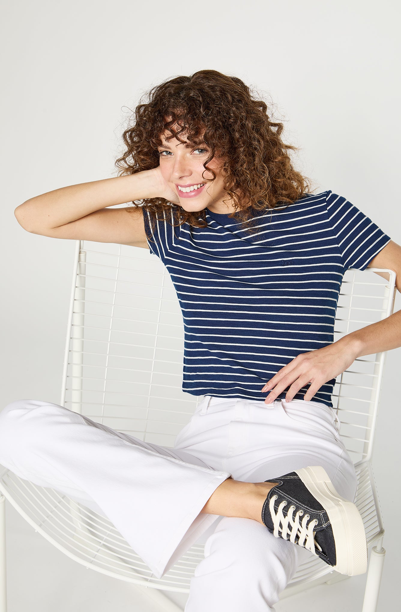 Polera Mujer Cropped Tee Indigo Stripes Blue