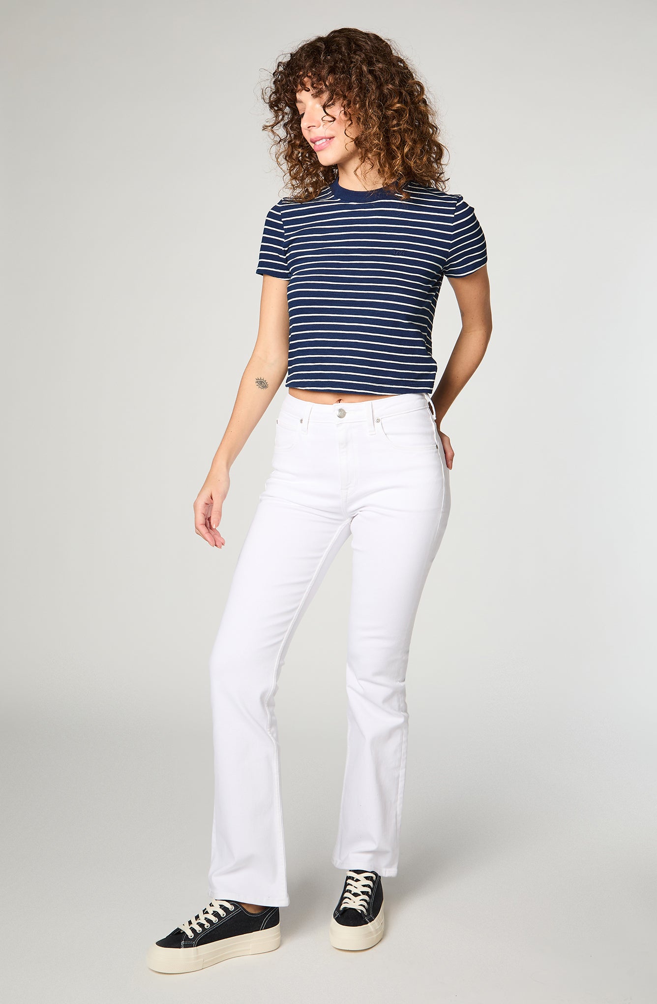 Polera Mujer Cropped Tee Indigo Stripes Blue