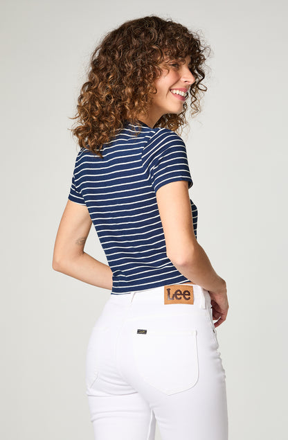 Polera Mujer Cropped Tee Indigo Stripes Blue
