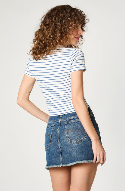 Polera Mujer Cropped Tee White Indigo Stripe