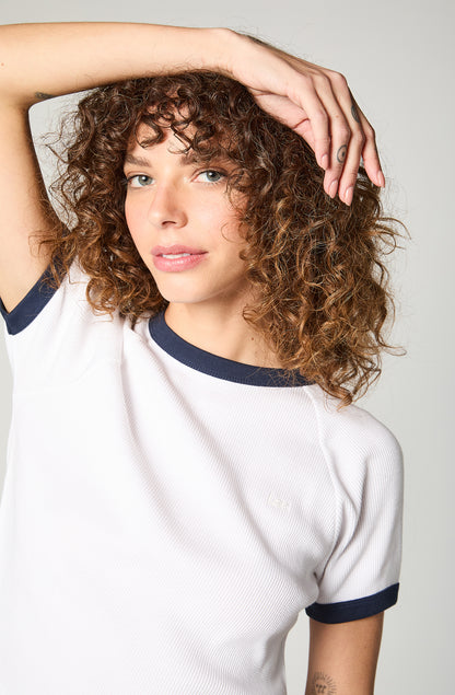 Polera Mujer Ringer Raglan Tee Blanco