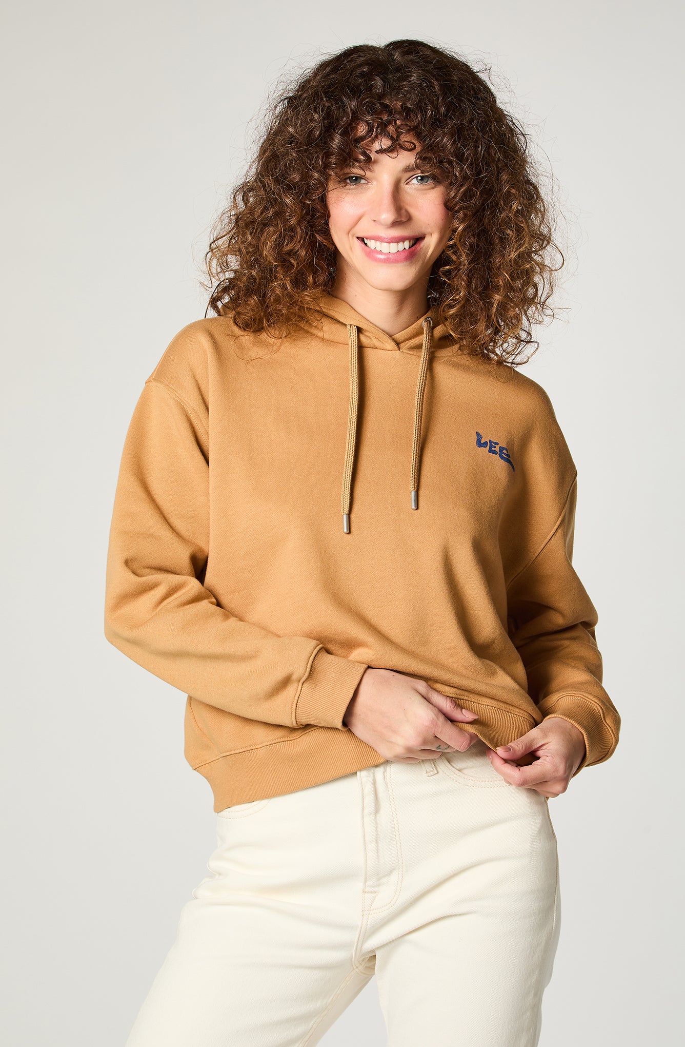 Polerón Mujer Hoodie Relax Print Beige