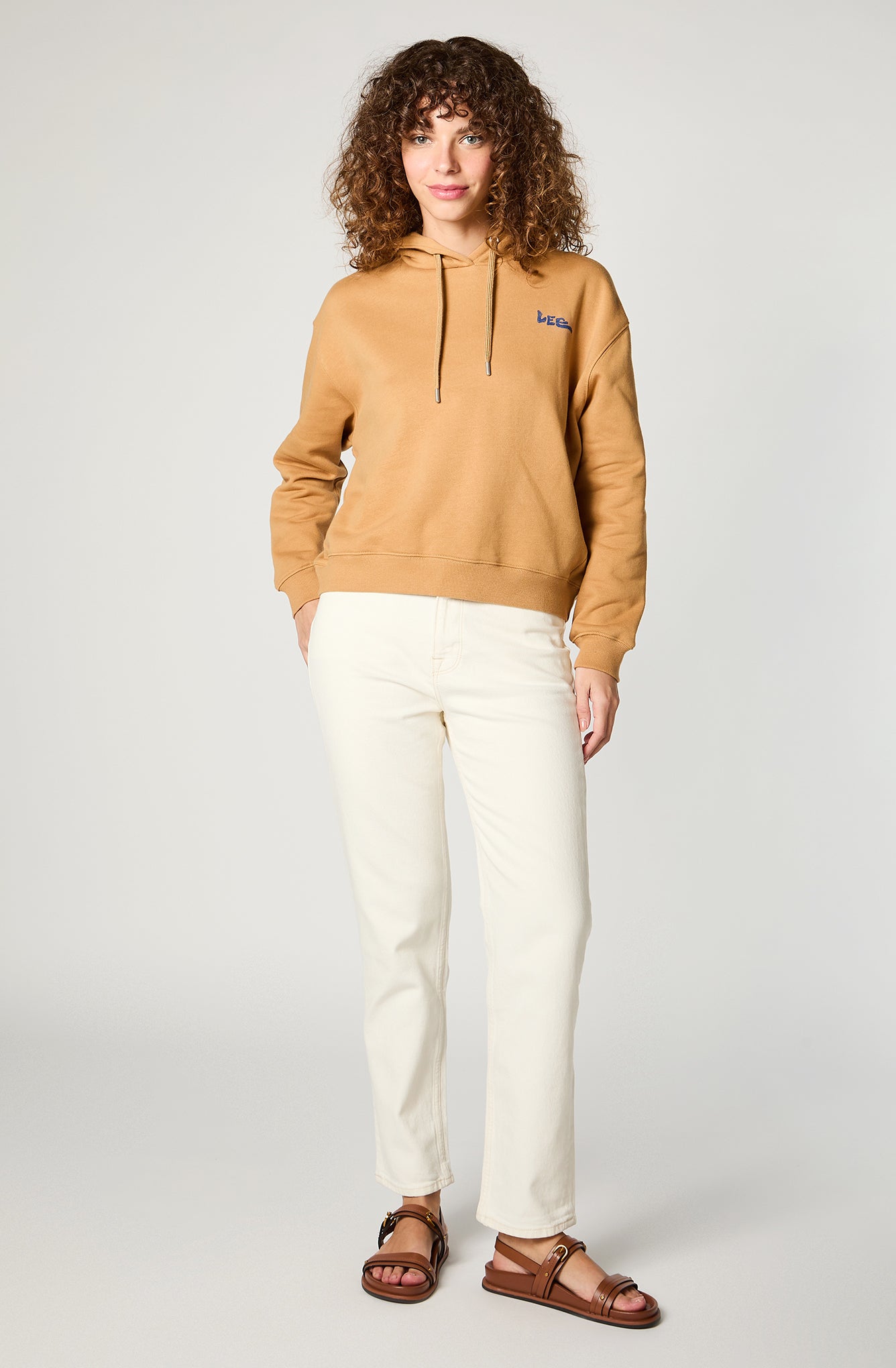 Polerón Mujer Hoodie Relax Print Beige