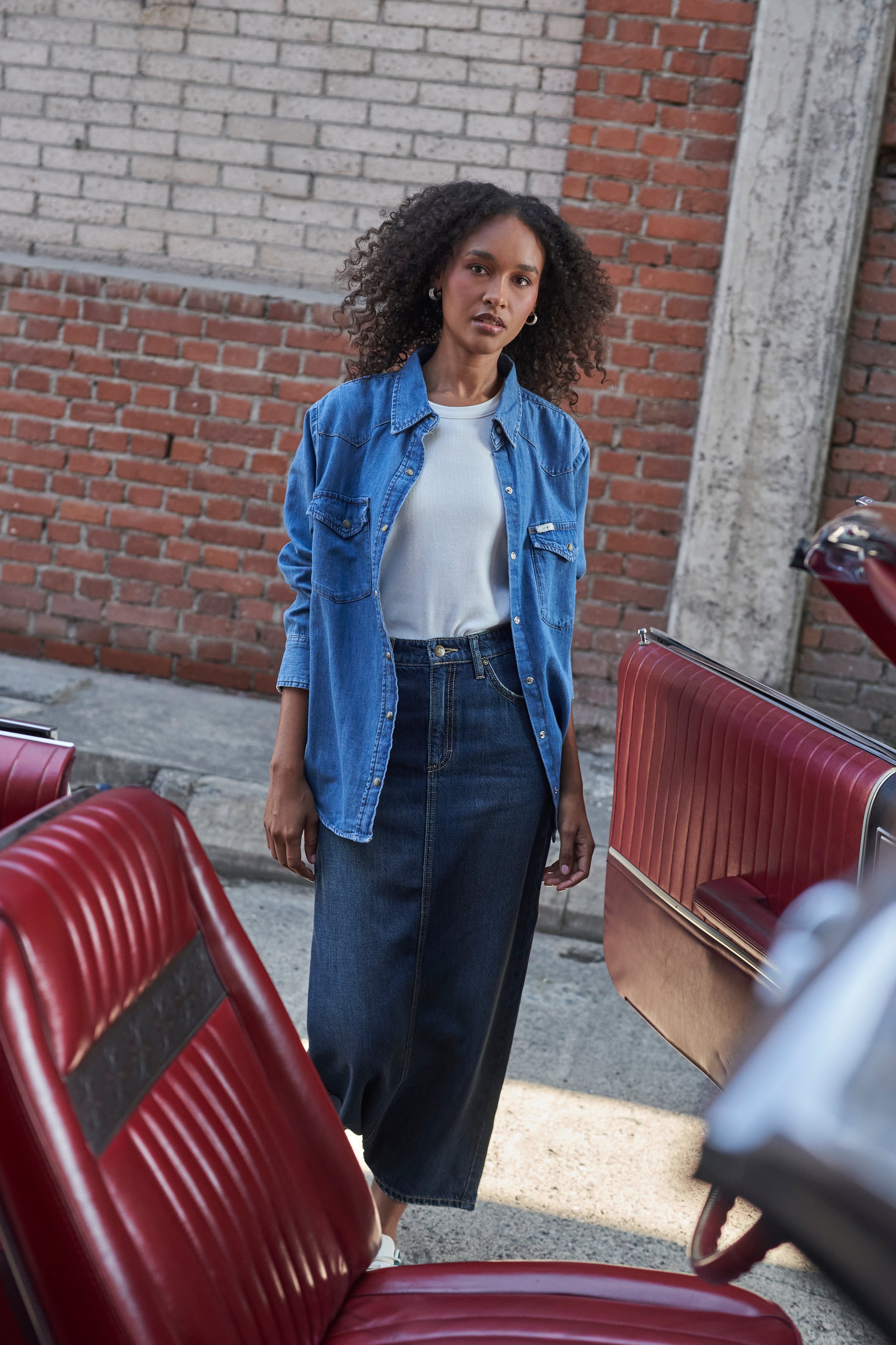 Falda Mujer Maxi Azul Straight