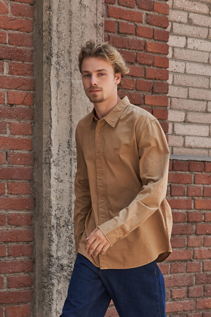 Camisa Ml Hombre Regular Kahki Bordado