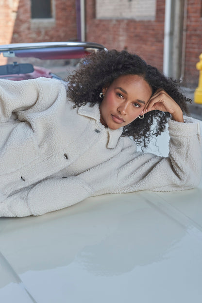 Chaqueta Mujer Crop Ecru Sherpa