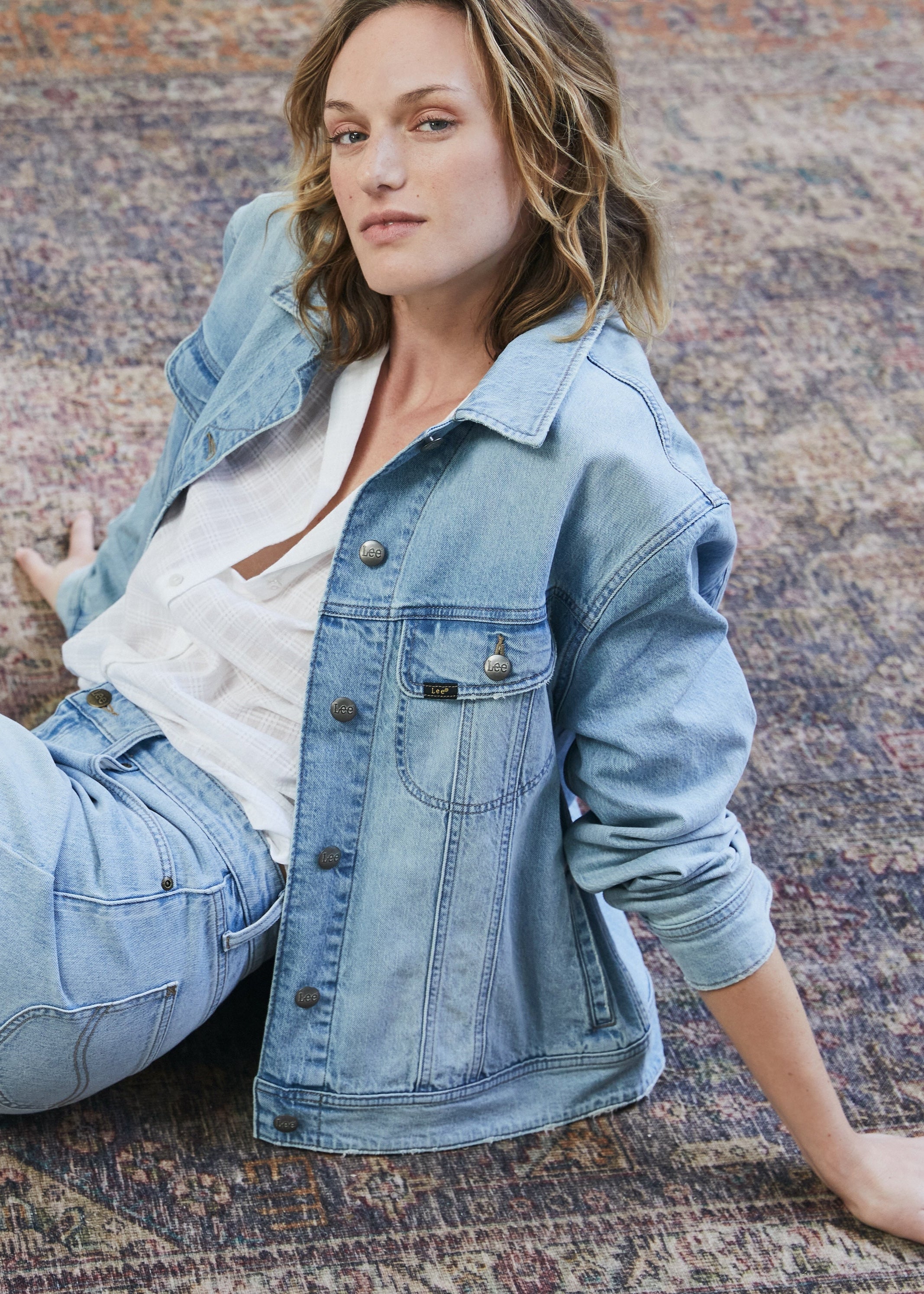 Chaqueta Mujer Trucker Celeste