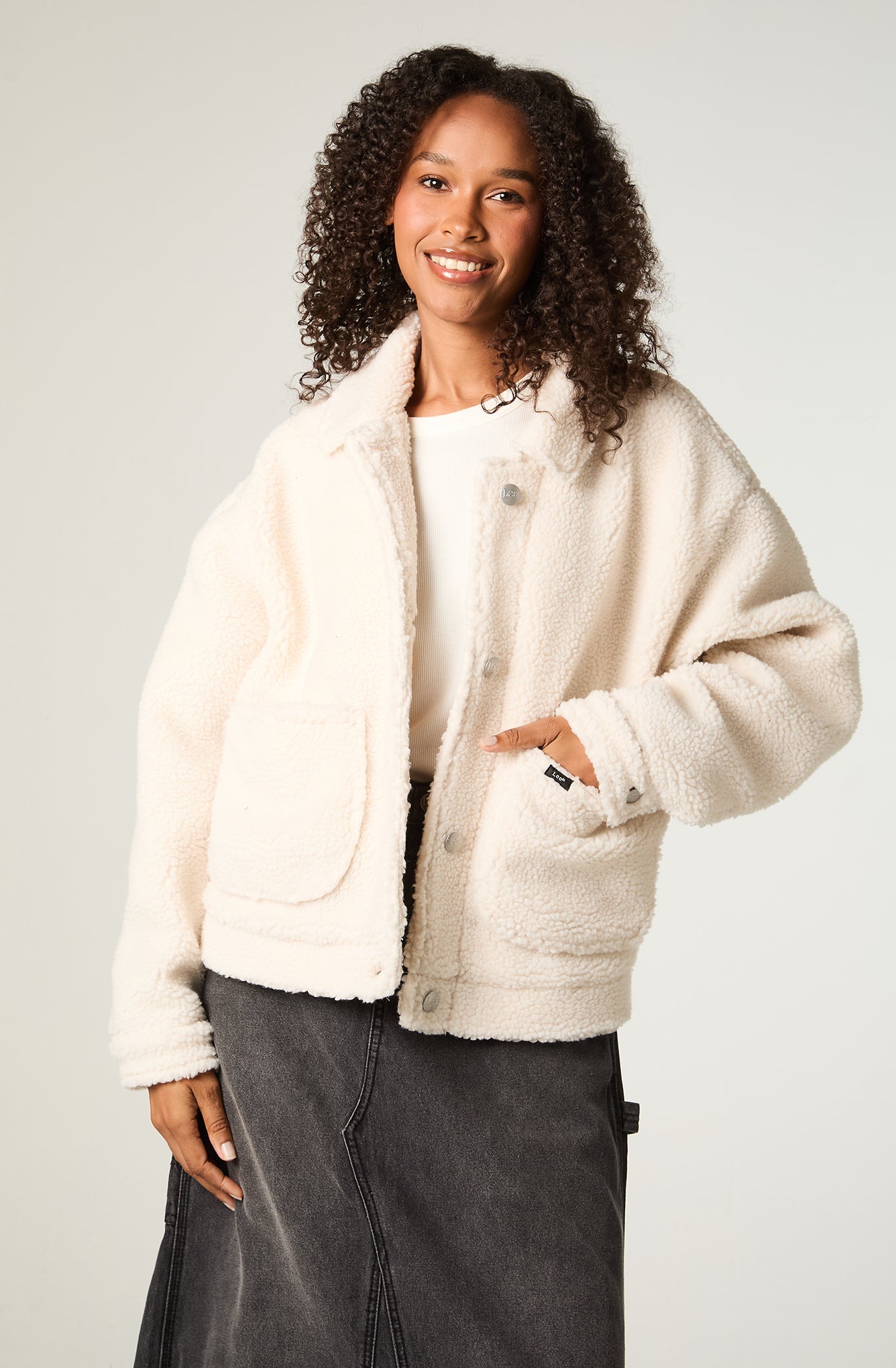 Chaqueta Mujer Crop Ecru Sherpa