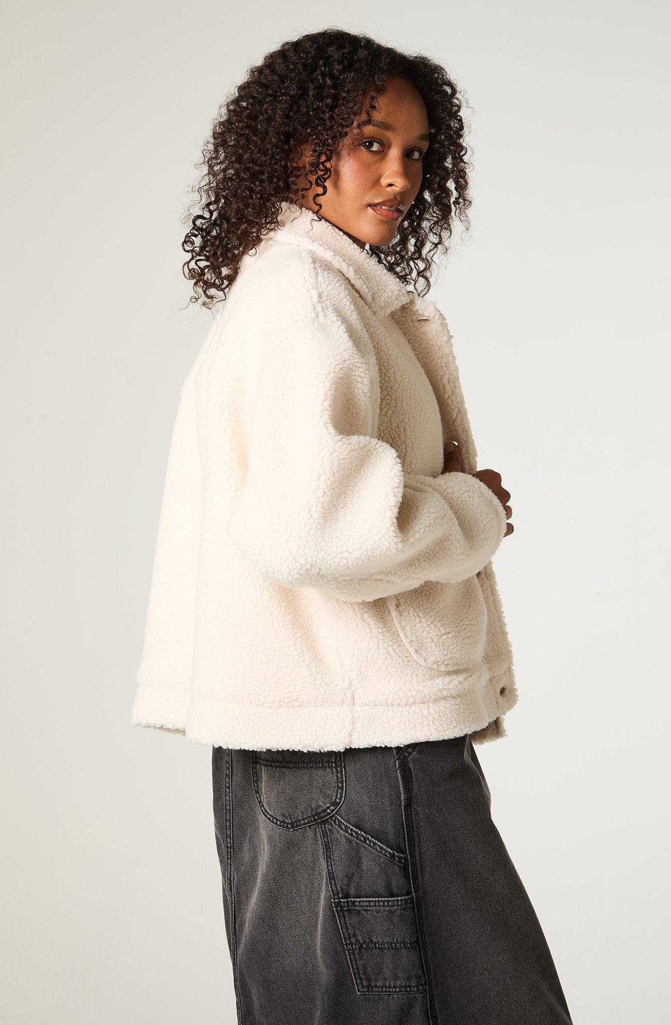 Chaqueta Mujer Crop Ecru Sherpa