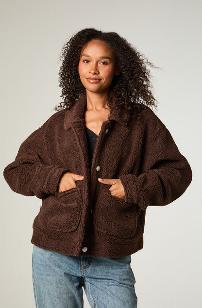 Chaqueta Mujer Crop Chocolate Sherpa