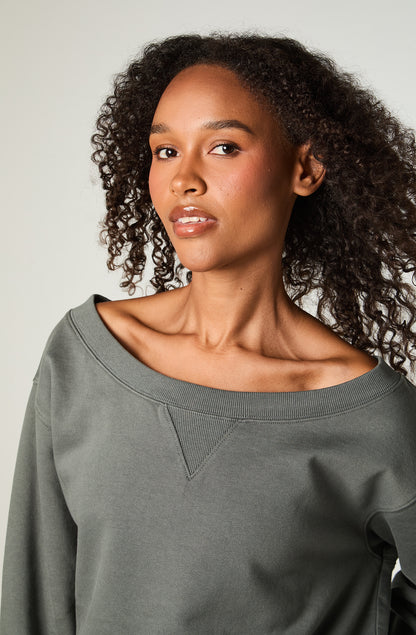 Poleron Mujer Crop Petroleo Shoulders