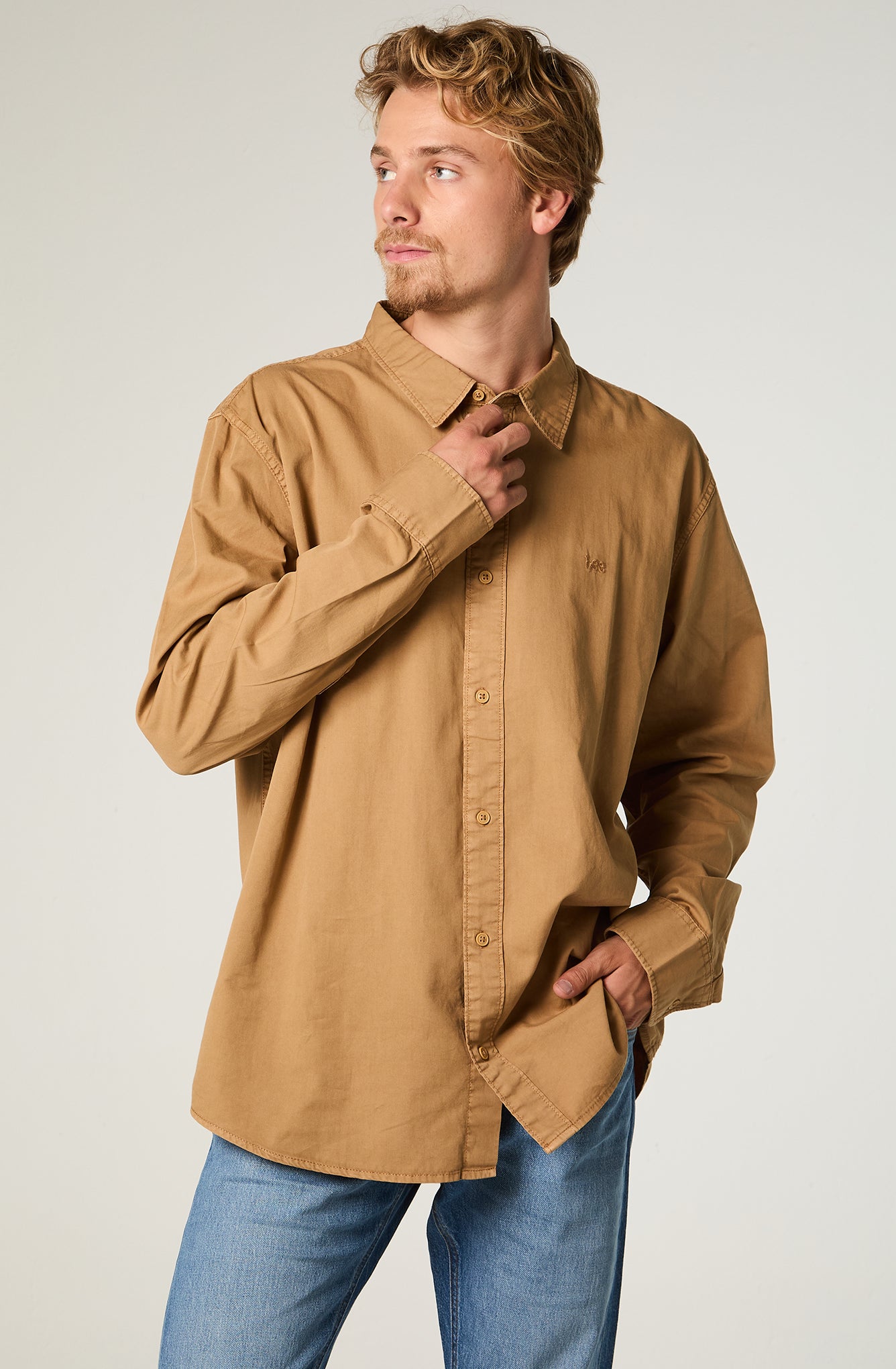 Camisa Ml Hombre Regular Kahki Bordado