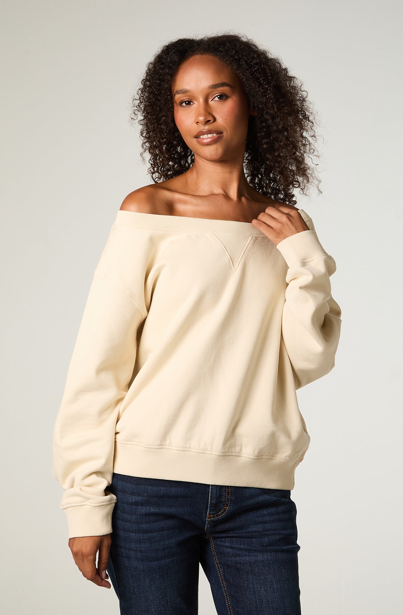 Poleron Mujer Crop Ecru Shoulders