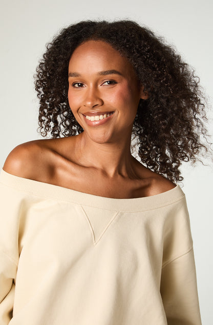 Poleron Mujer Crop Ecru Shoulders