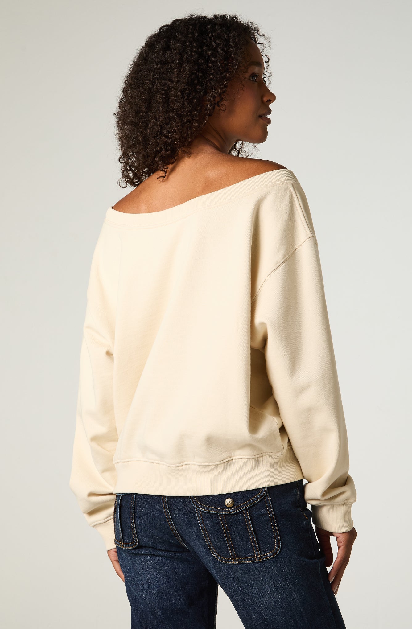 Poleron Mujer Crop Ecru Shoulders