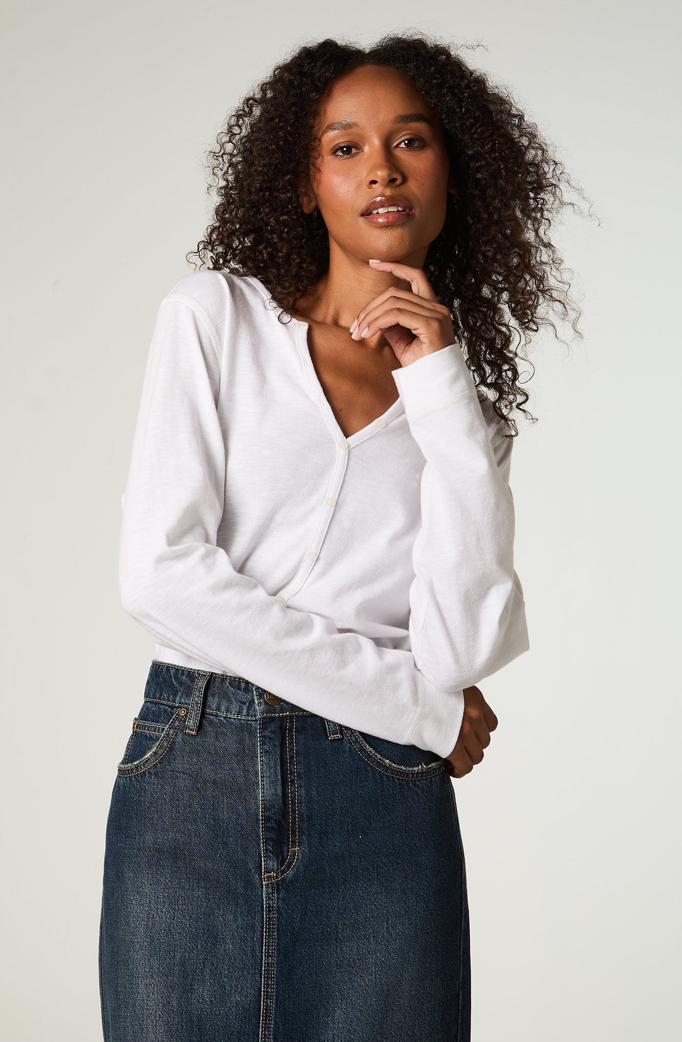 Polera ML Mujer Regular Ecru Henley