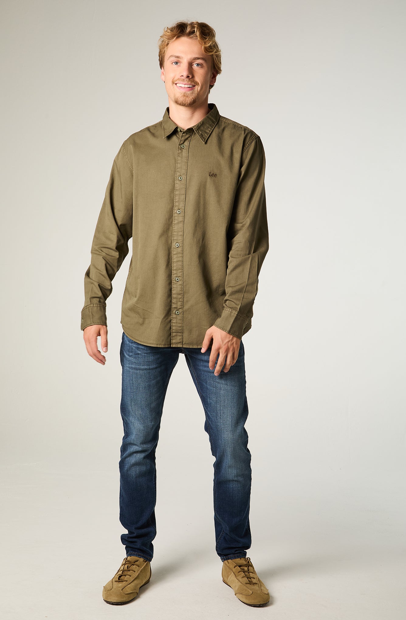 Camisa Ml Hombre Regular Verde Bordado