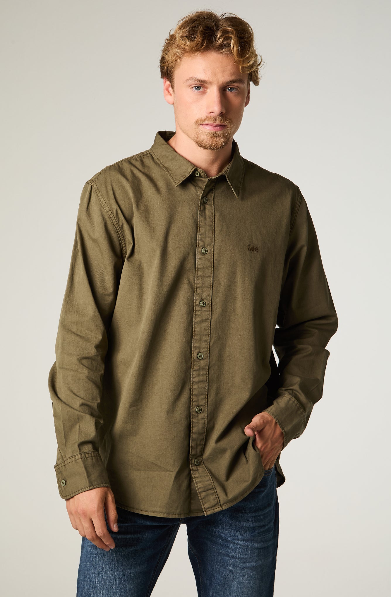 Camisa Ml Hombre Regular Verde Bordado