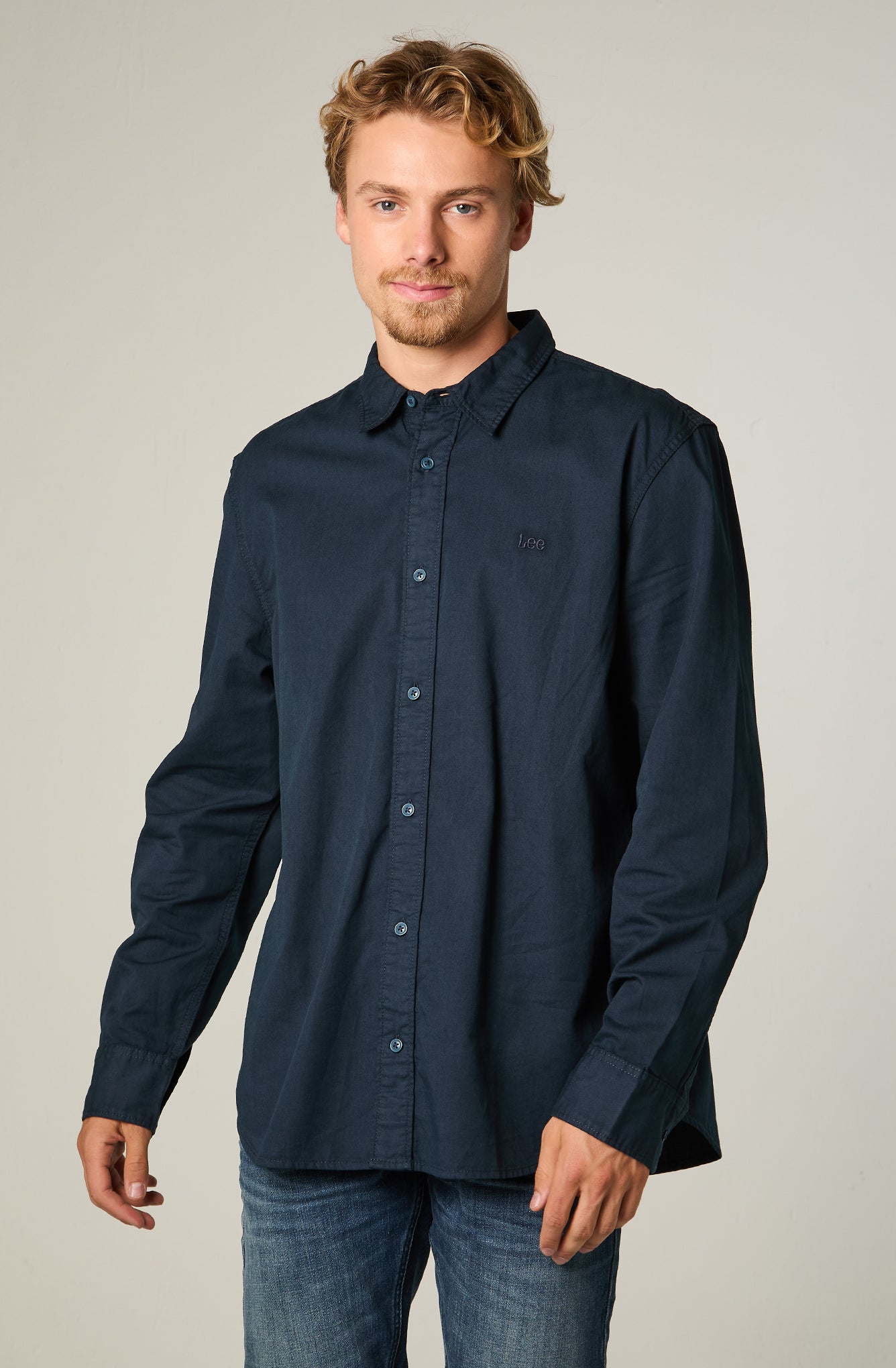 Camisa ML Hombre Regular Azul Bordado
