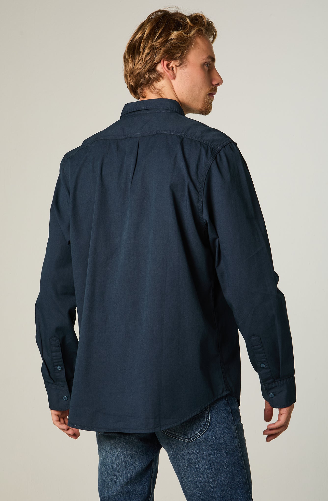 Camisa ML Hombre Regular Azul Bordado