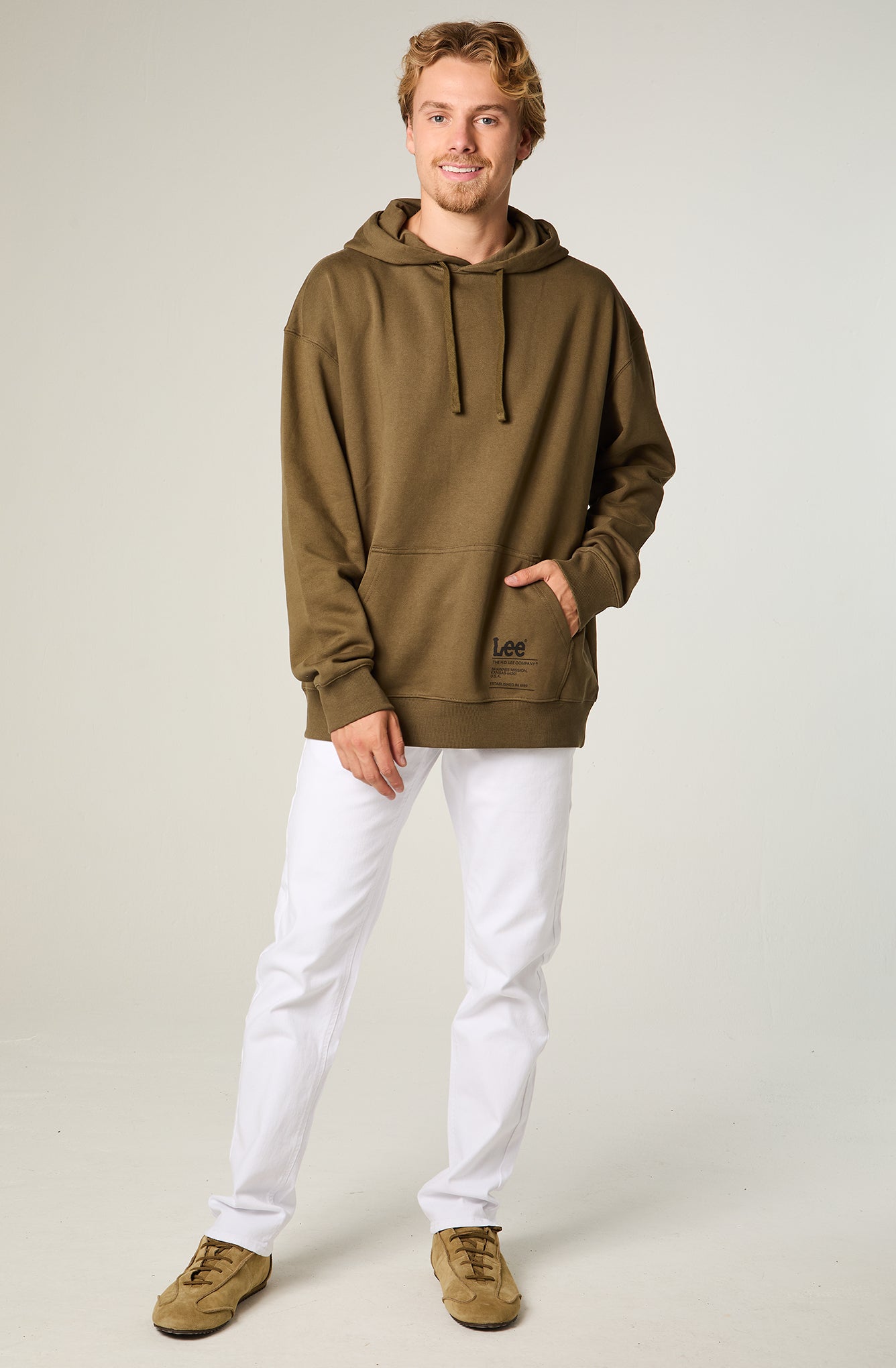 Poleron Lee Logo Hoodie Militar Green