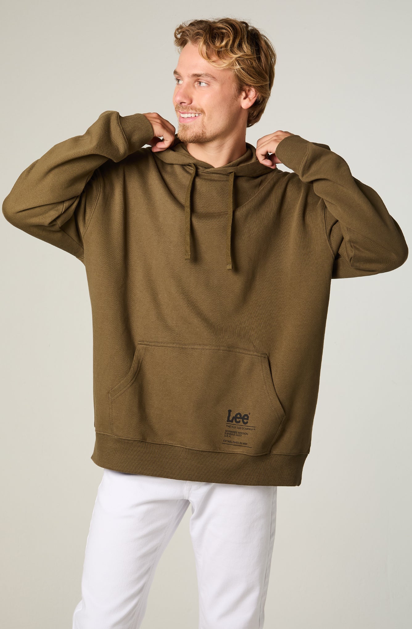 Poleron Lee Logo Hoodie Militar Green