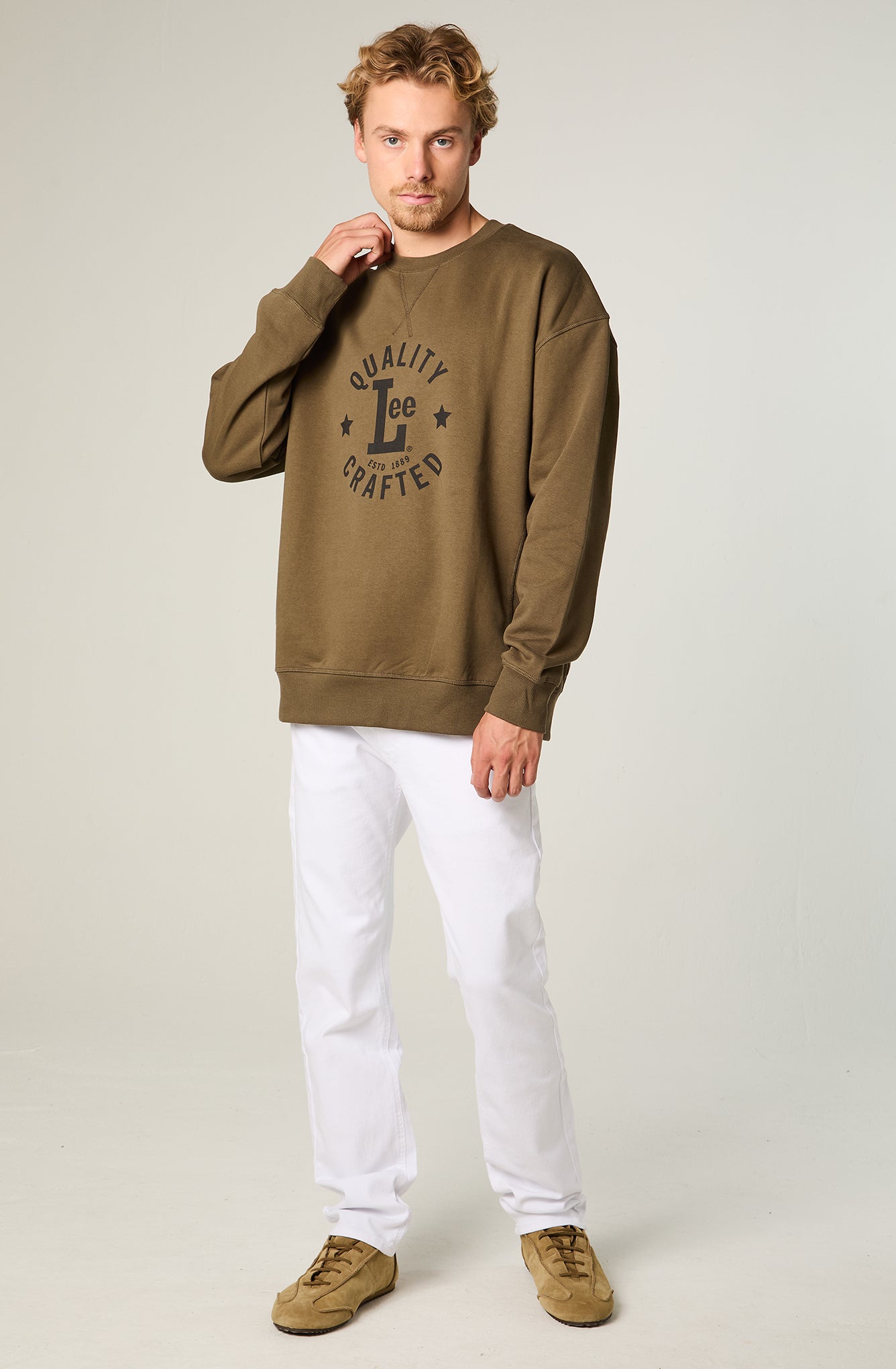 Poleron Lee Crew Militar Green