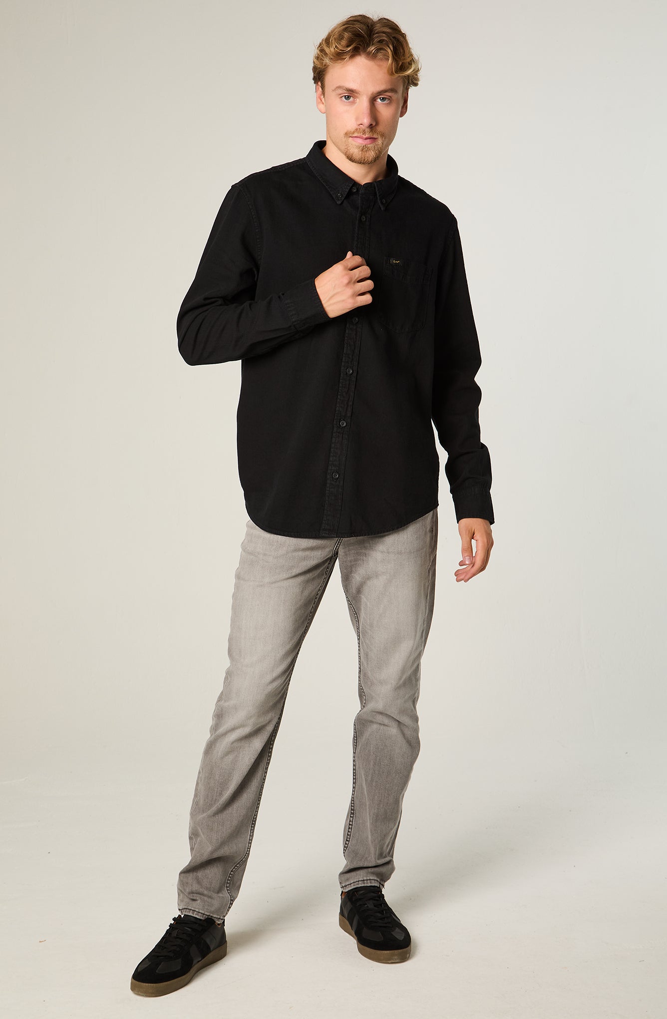 Camisa Hombre Button Down Black Denim