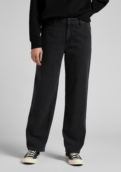 Jeans Mujer Tiro Alto Wide Leg Long Relaxed Fit Black Duns