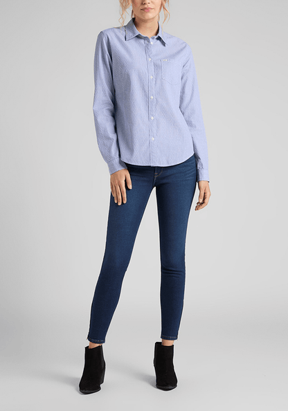 Camisa Mujer Regular White Blue Stripes
