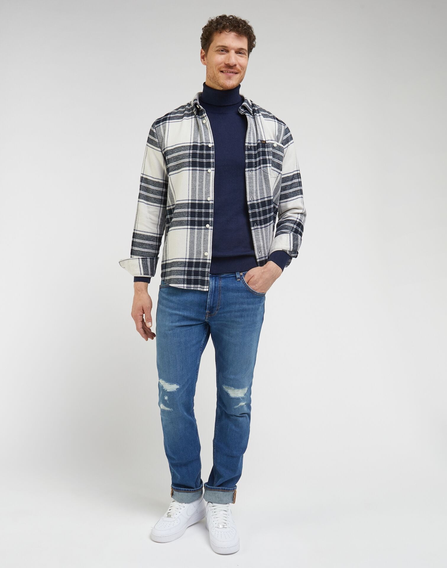 Sweater Hombre High Neck Knit Sky Captain
