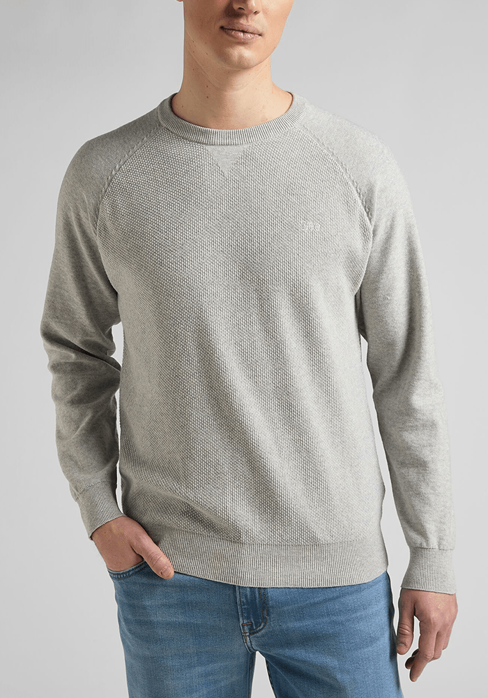 Sweater Hombre Raglan Crew Knit Grey Mele