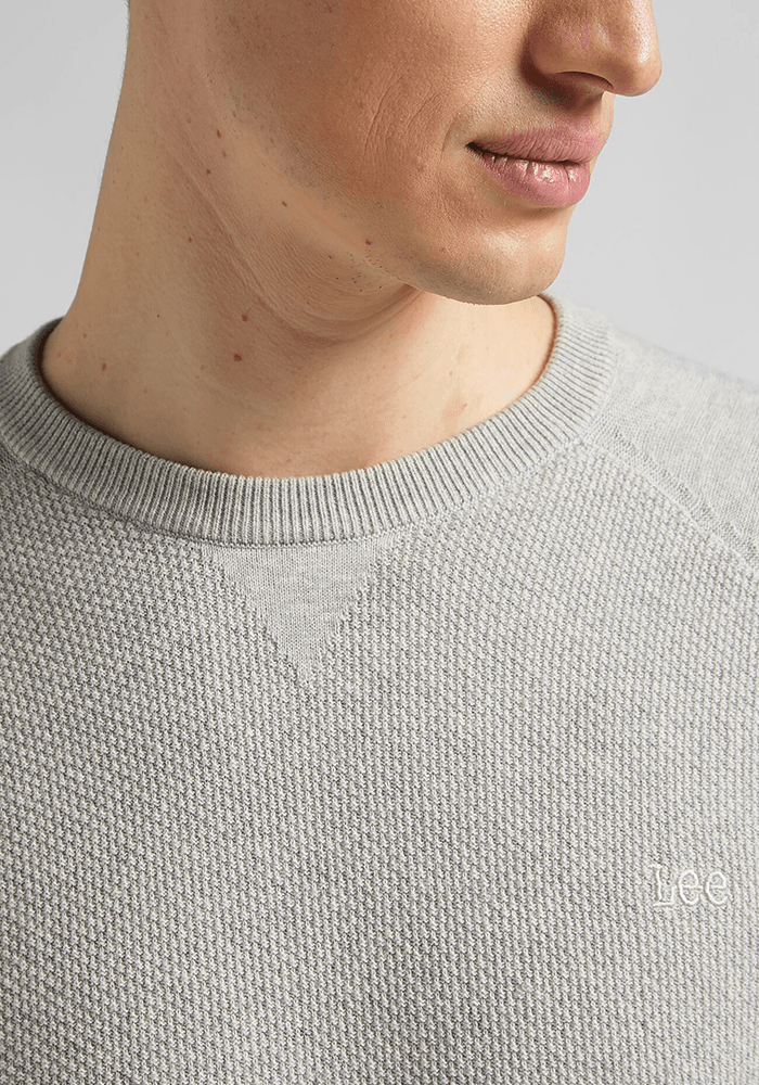 Sweater Hombre Raglan Crew Knit Grey Mele