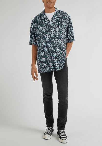 Camisa Hombre Manga Corta Resort Shirt Wash Black