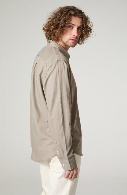 Camisa Hombre Manga Larga Lino Regular Fit Taupé