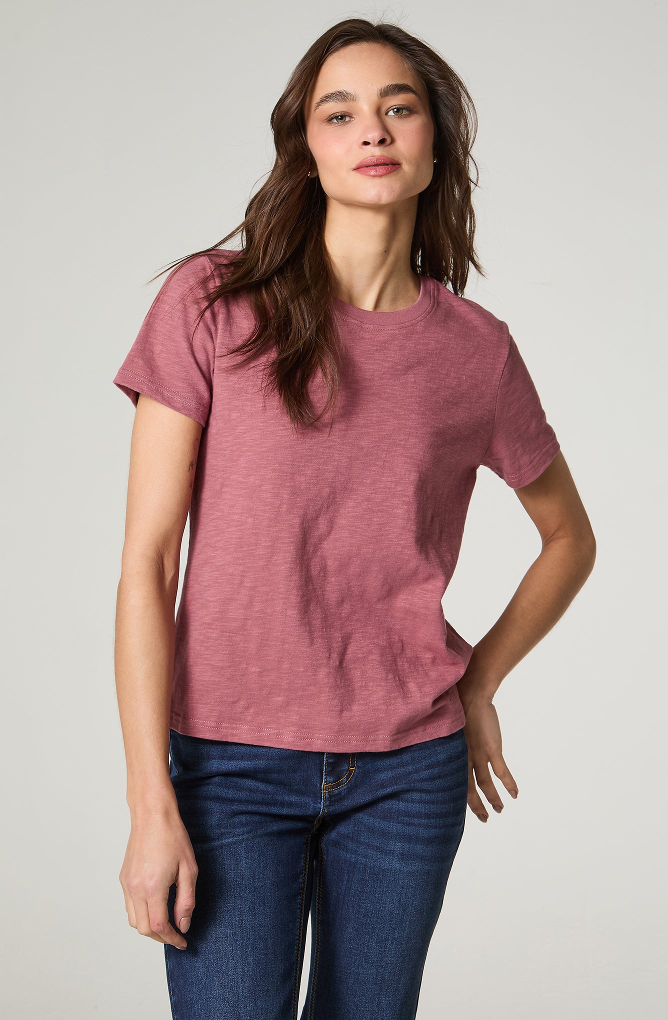 Polera Mujer Regular Fit Basic Palo Rosa