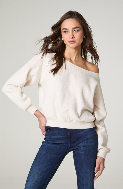 Polerón Mujer Cuello Bote Relaxed Fit Ecru Melange