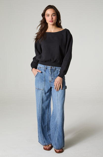 Polerón Mujer Cuello Bote Relaxed Fit Negro