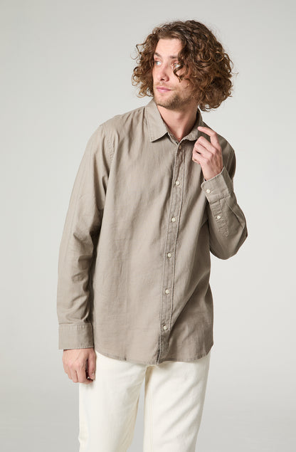 Camisa Hombre Manga Larga Lino Regular Fit Taupé