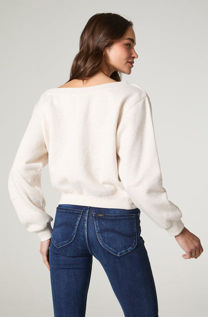 Polerón Mujer Cuello Bote Relaxed Fit Ecru Melange